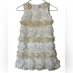 Halabaloo white and cream floral rosette a-line sleeveless dress Made in USA